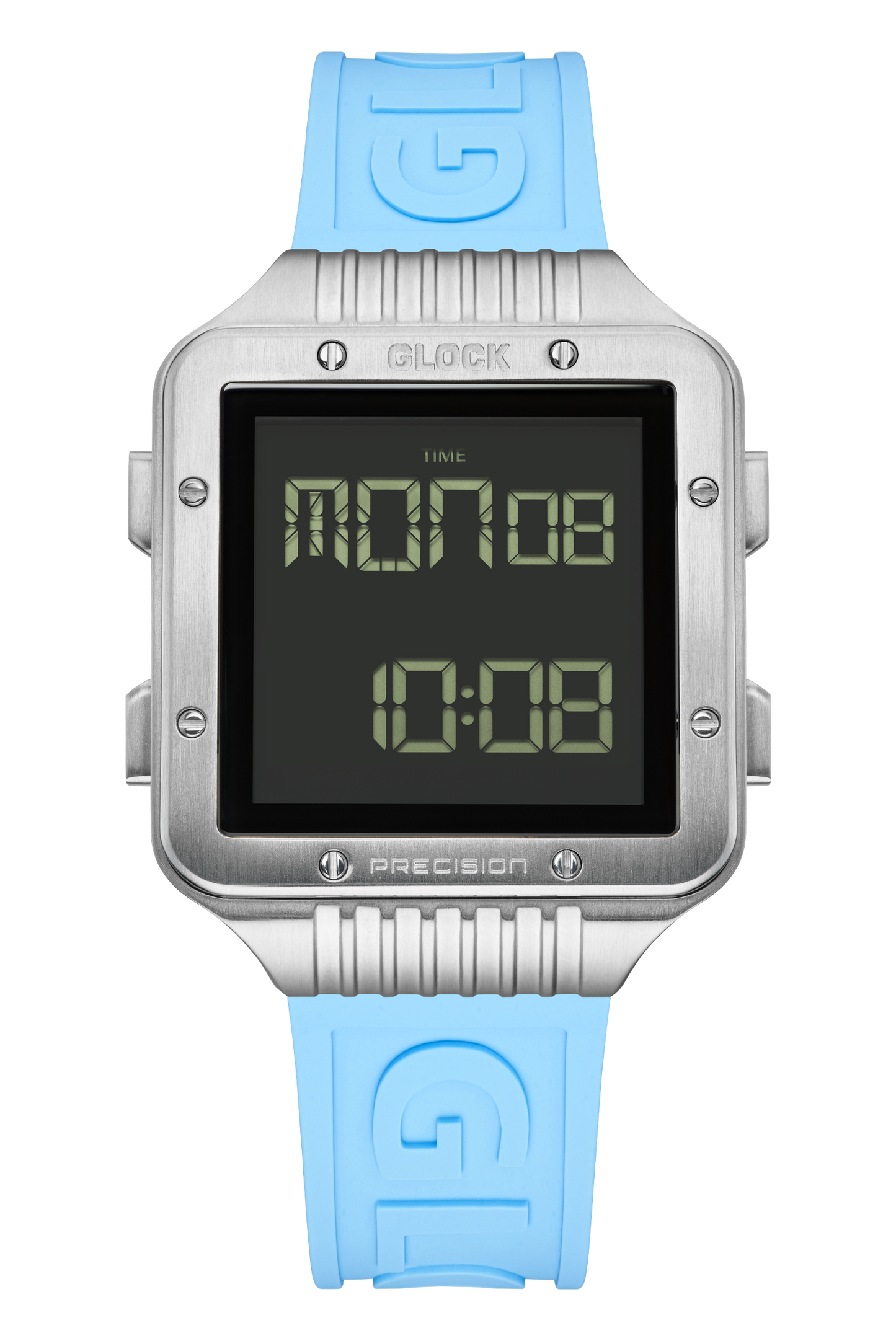 GLOCK Watch GW-23-3-22 Light Blue Silicone Strap with GLOCK Lettering Front View