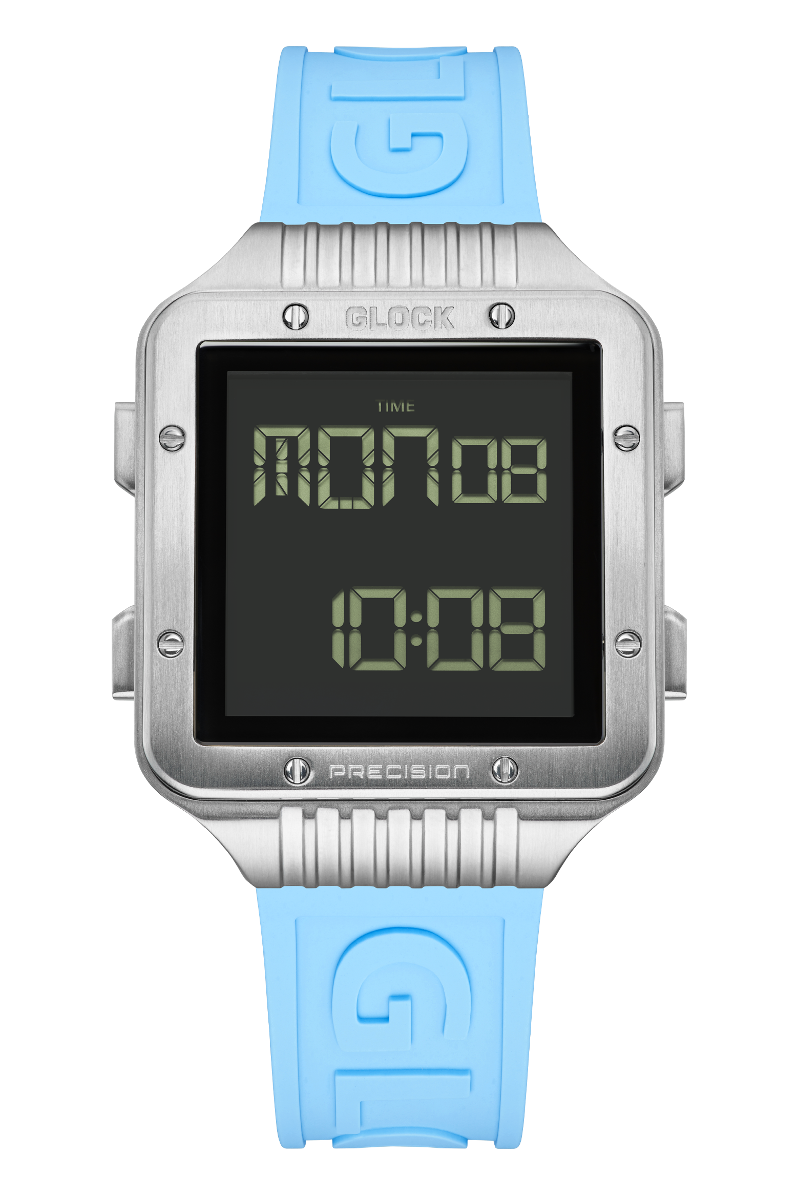 GLOCK Watch GW-23-3-22 Light Blue Silicone Strap with GLOCK Lettering Front View