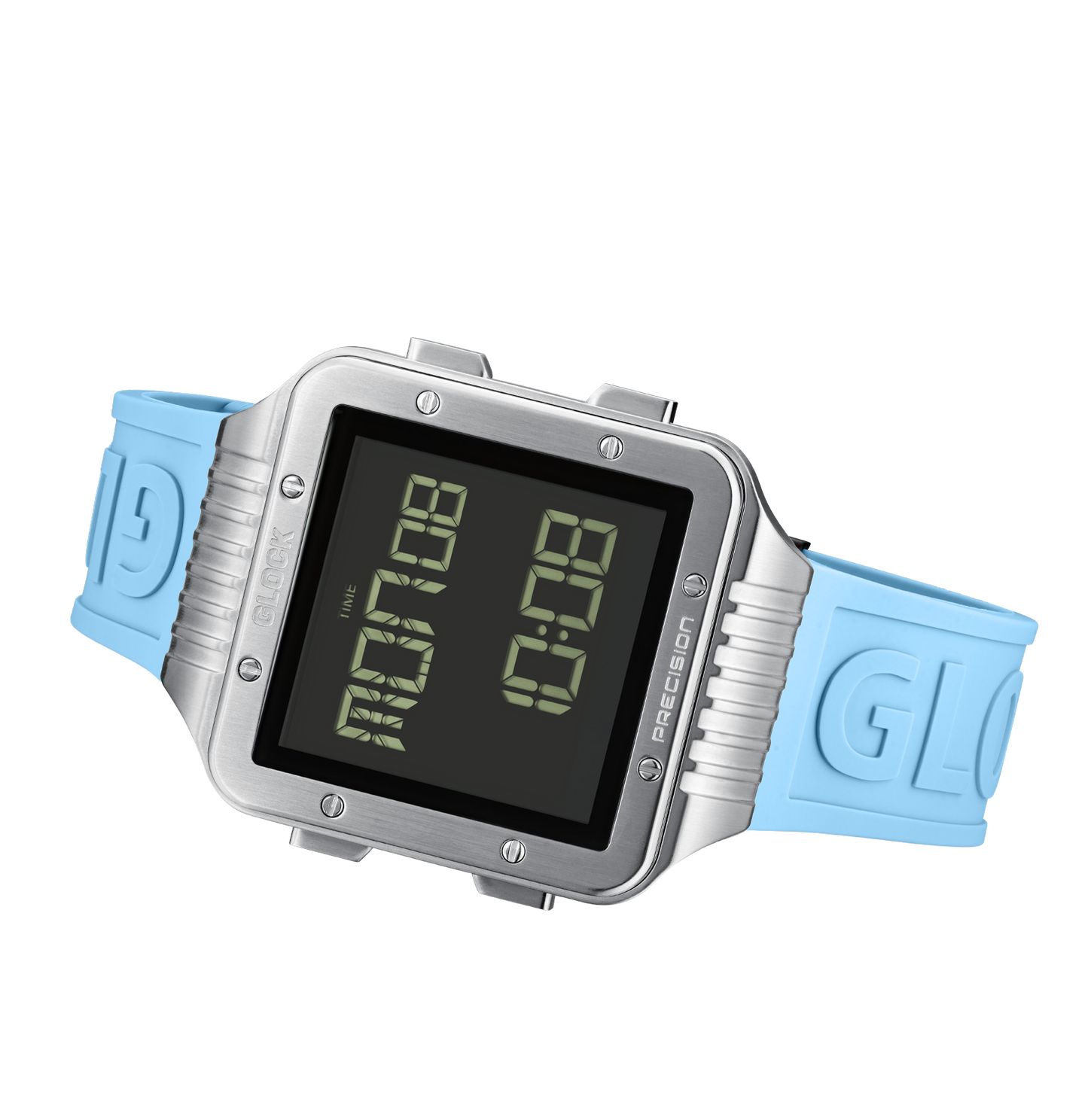 GLOCK Watch GW-23-3-22 Light Blue Silicone Strap with GLOCK Lettering Horizontal View