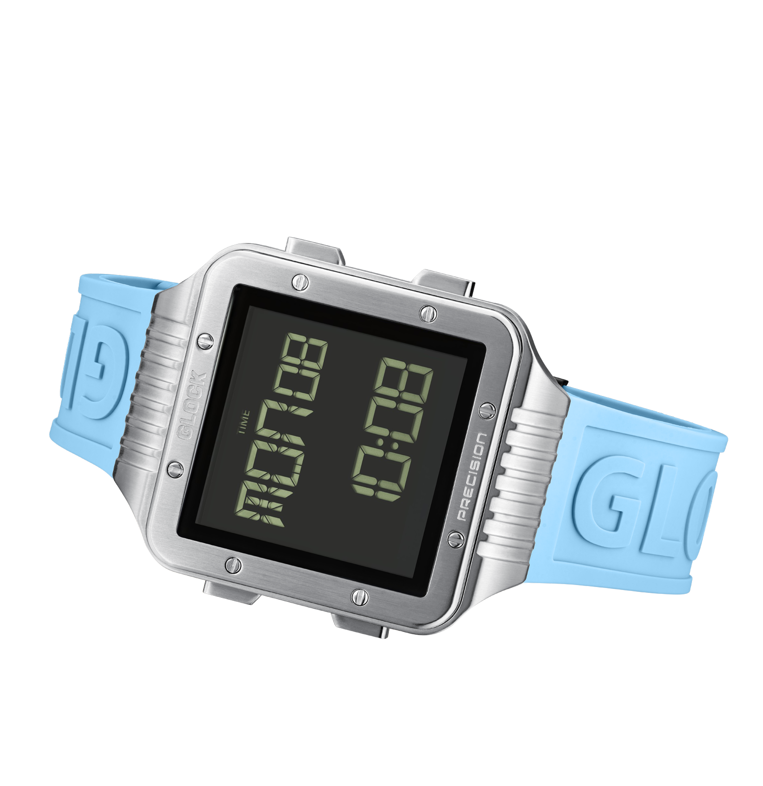 GLOCK Watch GW-23-3-22 Light Blue Silicone Strap with GLOCK Lettering Horizontal View