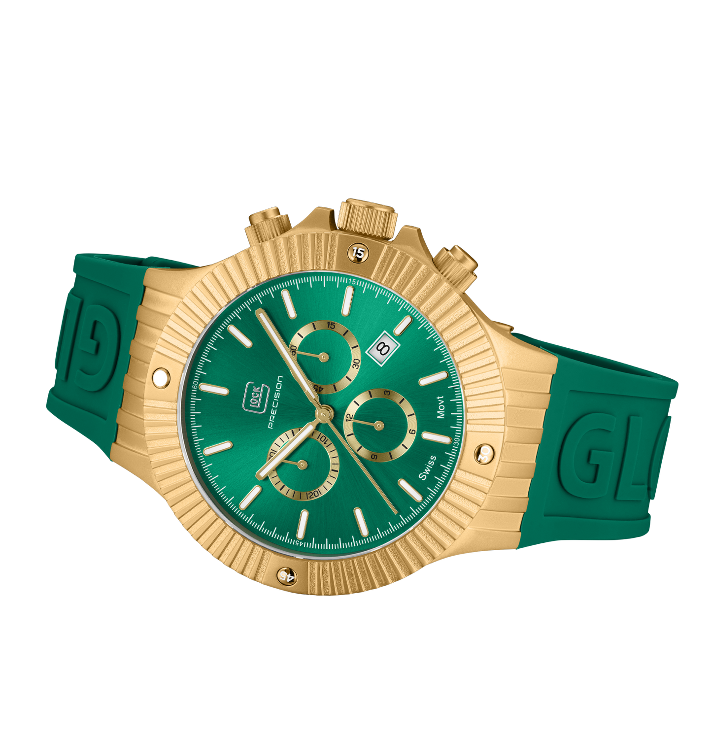 GLOCK Watch GW-37-2-24 Green Silicone Strap with GLOCK Lettering Horizontal View
